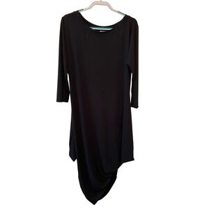 Planet by Lauren G Size 2 (10-14) Black Stretchy Dress 3/4 Sleeve Asymmetrical